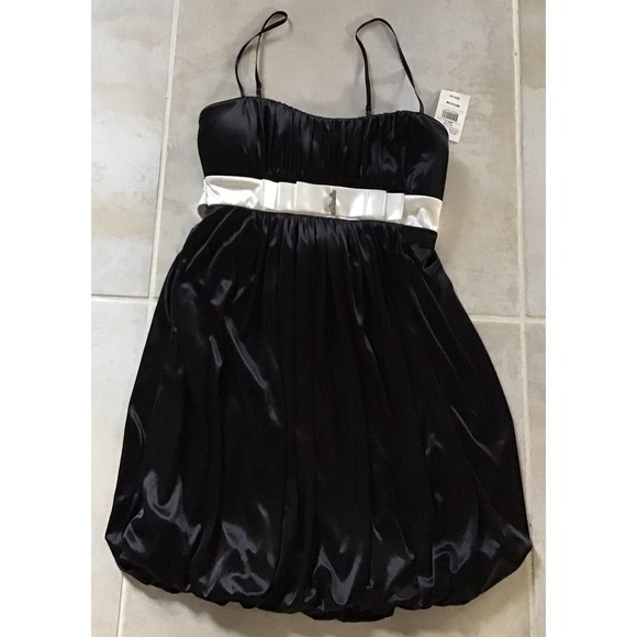 Ruby Rox Dresses & Skirts - RUBY ROX M Black Satin Dress Bubble Hem Spaghetti Strap Glam Quiet Luxe Feminine